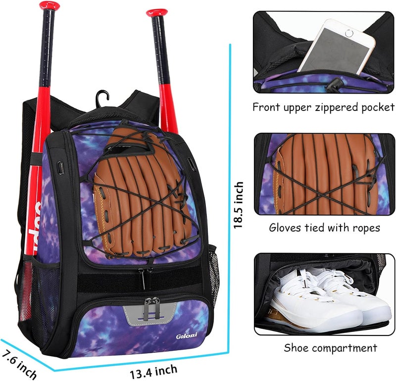 Goloni | Baseball Backpack,Baseball Bag for Adult,Softball Bat Bag with Shoes Compartment,Large Main Compartment for Helmet & accessories, Fence Hook - Image 4
